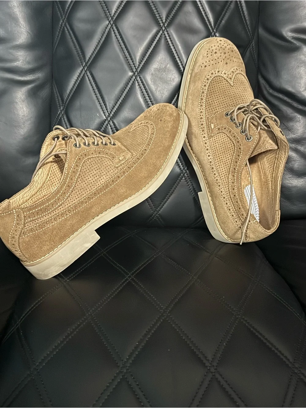 Johnston & Murphy Tan Suede Wingtip Derby Shoes